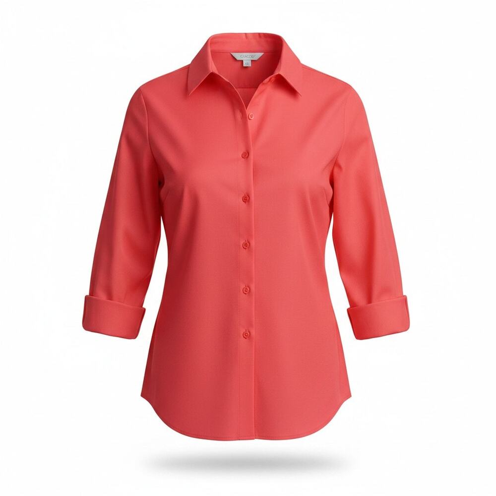 Chico's Women's Size 1 / M Coral Pink Button Up Shirt Turned Up Sleeve Cuffs